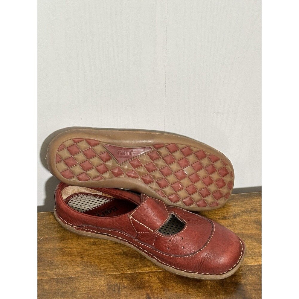 Born Mary Jane Mules Womens 7.5 Red Leather Slip On Shoe 38.5 Wide Strap Comfort - Picture 13 of 14